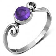 Delicate Silver Spiral Ring, set w Amethyst, r70